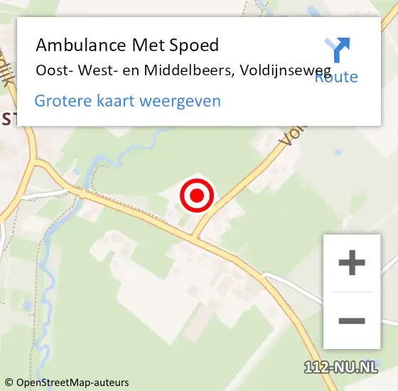 Locatie op kaart van de 112 melding: Ambulance Met Spoed Naar Oost- West- en Middelbeers, Voldijnseweg op 23 juli 2016 20:15