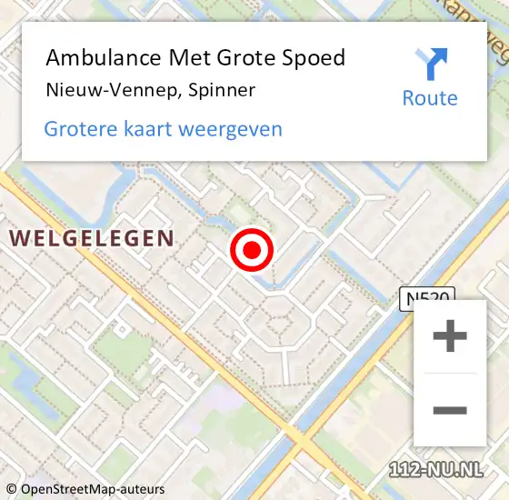 Locatie op kaart van de 112 melding: Ambulance Met Grote Spoed Naar Nieuw-Vennep, Spinner op 22 december 2013 08:19
