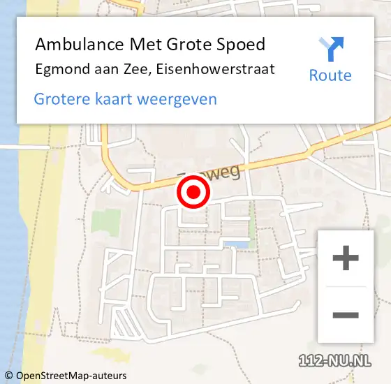 Locatie op kaart van de 112 melding: Ambulance Met Grote Spoed Naar Egmond aan Zee, Eisenhowerstraat op 23 juli 2016 22:15