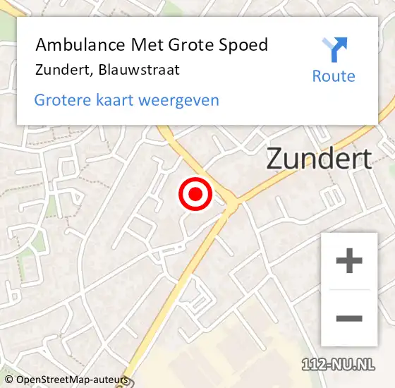 Locatie op kaart van de 112 melding: Ambulance Met Grote Spoed Naar Zundert, Blauwstraat op 23 juli 2016 22:43