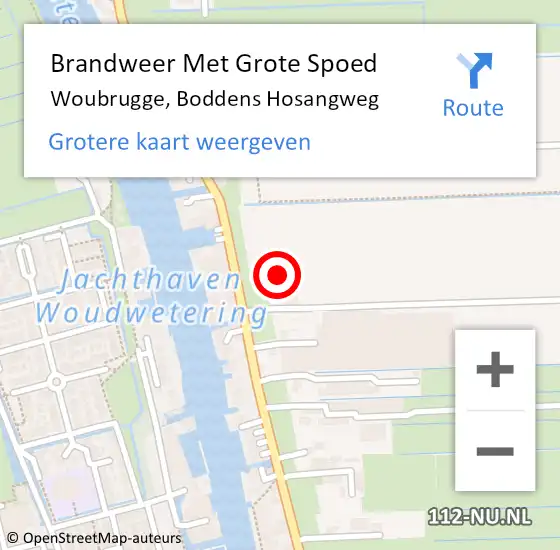 Locatie op kaart van de 112 melding: Brandweer Met Grote Spoed Naar Woubrugge, Boddens Hosangweg op 24 juli 2016 00:20