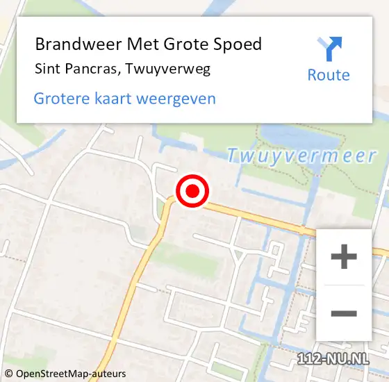 Locatie op kaart van de 112 melding: Brandweer Met Grote Spoed Naar Sint Pancras, Twuyverweg op 24 juli 2016 02:26