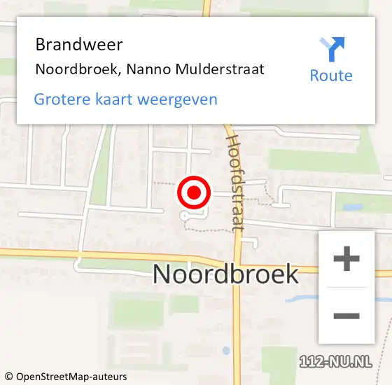 Locatie op kaart van de 112 melding: Brandweer Noordbroek, Nanno Mulderstraat op 24 juli 2016 03:18