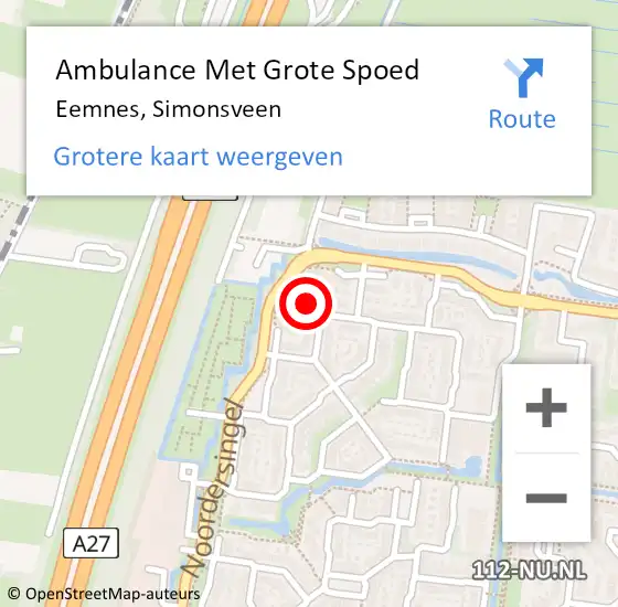 Locatie op kaart van de 112 melding: Ambulance Met Grote Spoed Naar Eemnes, Simonsveen op 24 juli 2016 04:52