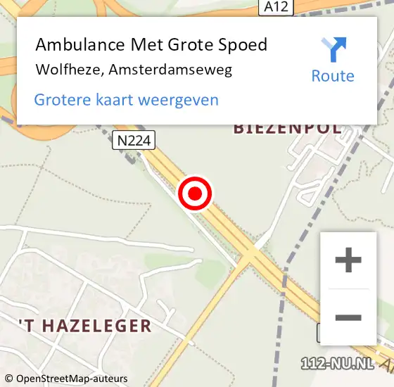 Locatie op kaart van de 112 melding: Ambulance Met Grote Spoed Naar Wolfheze, Amsterdamseweg op 24 juli 2016 05:50