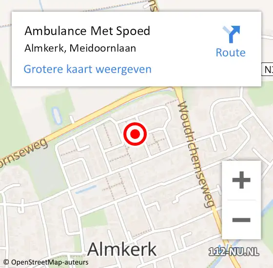 Locatie op kaart van de 112 melding: Ambulance Met Spoed Naar Almkerk, Meidoornlaan op 24 juli 2016 06:57