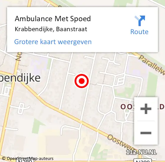 Locatie op kaart van de 112 melding: Ambulance Met Spoed Naar Krabbendijke, Baanstraat op 24 juli 2016 07:19