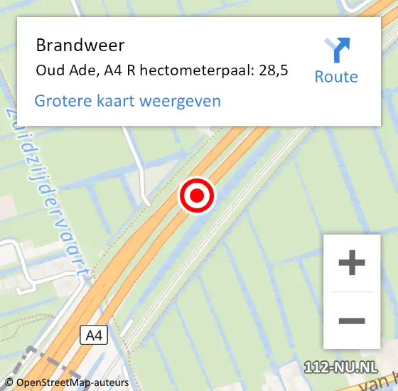 Locatie op kaart van de 112 melding: Brandweer Oud Ade, A4 R op 24 juli 2016 08:39