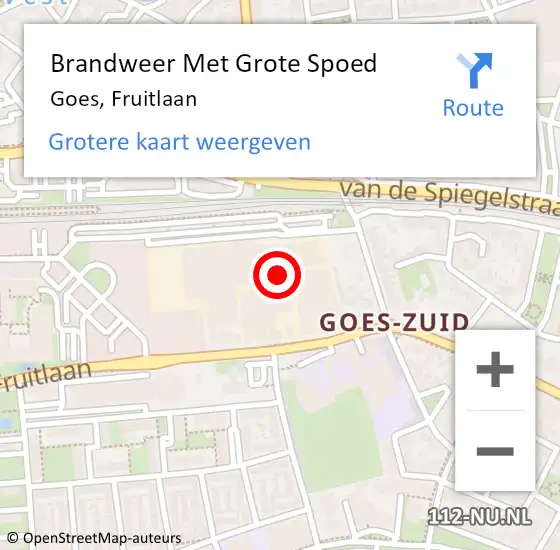 Locatie op kaart van de 112 melding: Brandweer Met Grote Spoed Naar Goes, Fruitlaan op 24 juli 2016 09:12