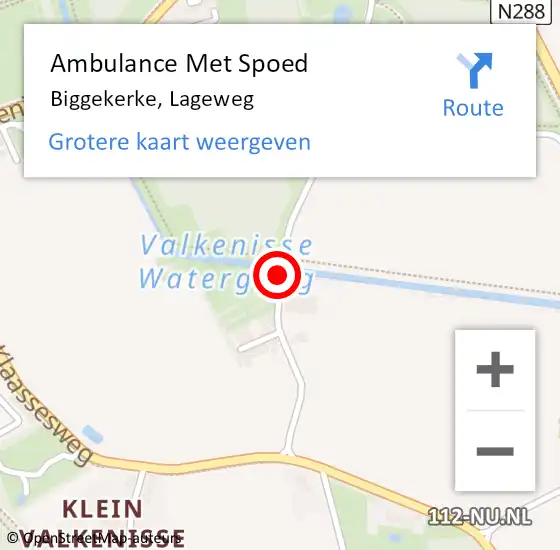 Locatie op kaart van de 112 melding: Ambulance Met Spoed Naar Biggekerke, Lageweg op 24 juli 2016 09:26