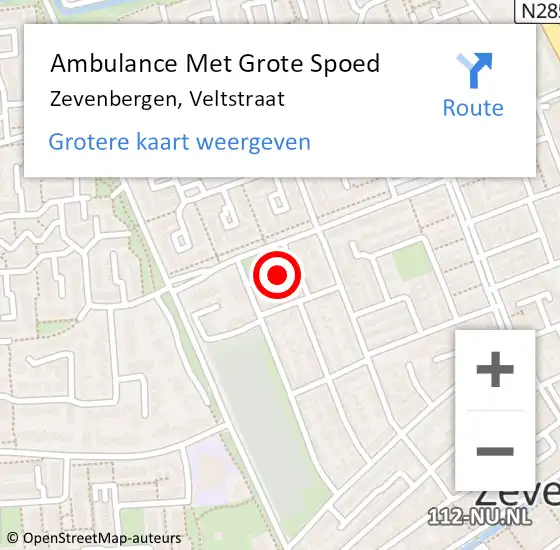 Locatie op kaart van de 112 melding: Ambulance Met Grote Spoed Naar Zevenbergen, Veltstraat op 24 juli 2016 09:40