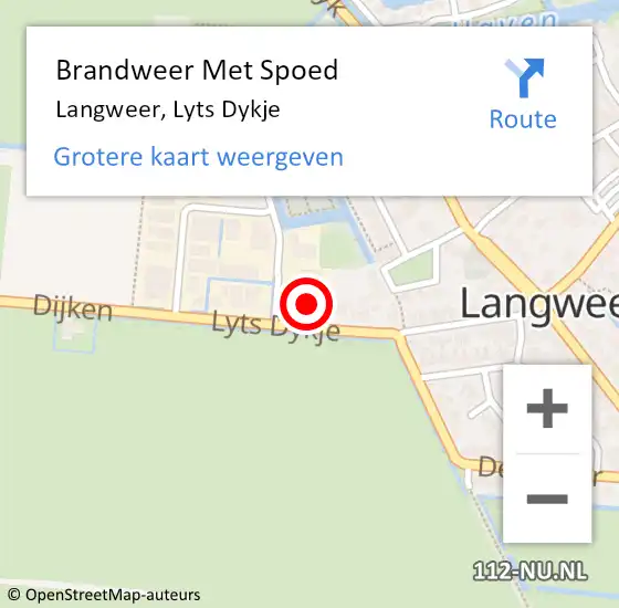 Locatie op kaart van de 112 melding: Brandweer Met Spoed Naar Langweer, Lyts Dykje op 24 juli 2016 09:40