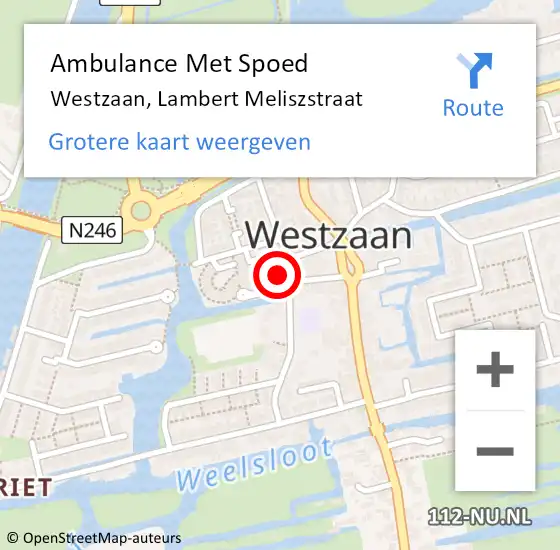 Locatie op kaart van de 112 melding: Ambulance Met Spoed Naar Westzaan, Lambert Meliszstraat op 24 juli 2016 09:50