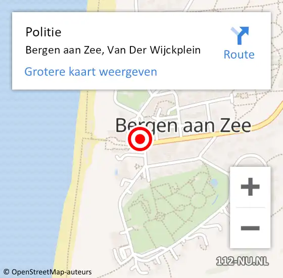 Locatie op kaart van de 112 melding: Politie Bergen aan Zee, Van Der Wijckplein op 24 juli 2016 12:10