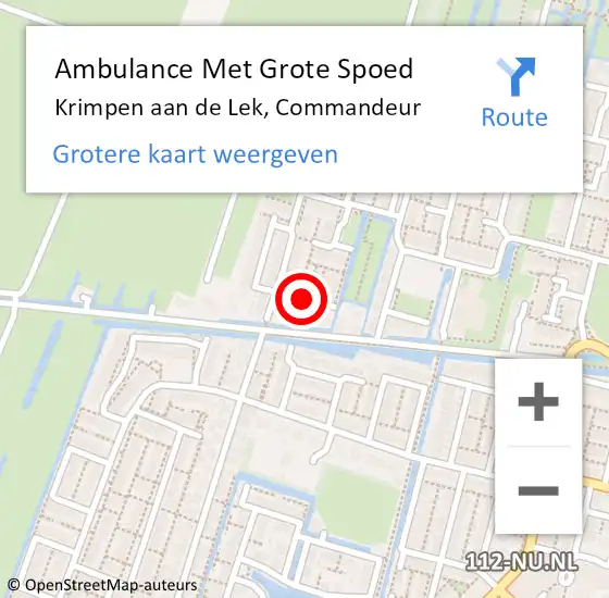Locatie op kaart van de 112 melding: Ambulance Met Grote Spoed Naar Krimpen aan de Lek, Commandeur op 24 juli 2016 15:57