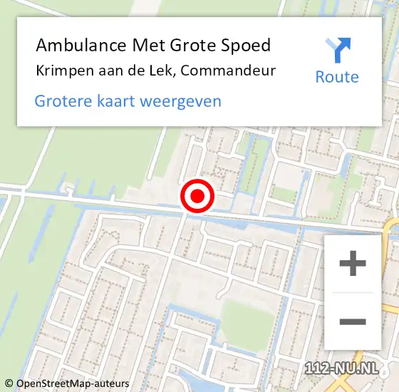 Locatie op kaart van de 112 melding: Ambulance Met Grote Spoed Naar Krimpen aan de Lek, Commandeur op 24 juli 2016 15:58