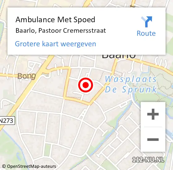 Locatie op kaart van de 112 melding: Ambulance Met Spoed Naar Baarlo, Pastoor Cremersstraat op 22 december 2013 09:59