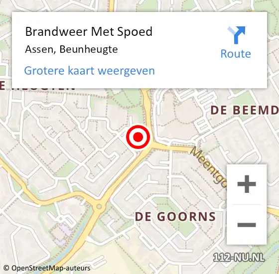 Locatie op kaart van de 112 melding: Brandweer Met Spoed Naar Assen, Beunheugte op 24 juli 2016 17:22