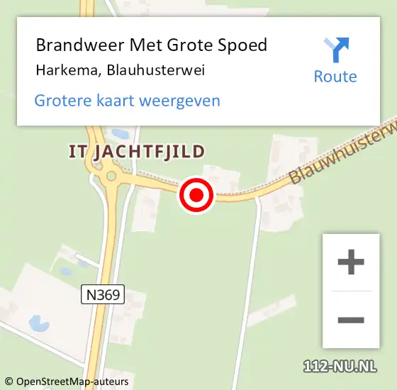 Locatie op kaart van de 112 melding: Brandweer Met Grote Spoed Naar Harkema, Blauhusterwei op 24 juli 2016 18:56