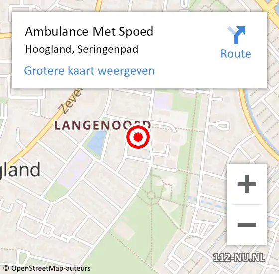 Locatie op kaart van de 112 melding: Ambulance Met Spoed Naar Hoogland, Seringenpad op 22 december 2013 10:14