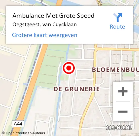 Locatie op kaart van de 112 melding: Ambulance Met Grote Spoed Naar Oegstgeest, van Cuycklaan op 24 juli 2016 19:11