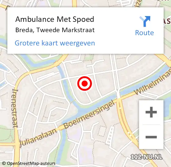 Locatie op kaart van de 112 melding: Ambulance Met Spoed Naar Breda, Tweede Markstraat op 24 juli 2016 19:30