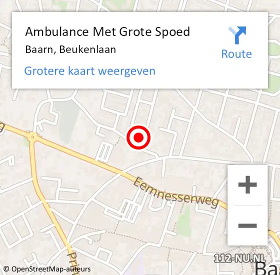 Locatie op kaart van de 112 melding: Ambulance Met Grote Spoed Naar Baarn, Beukenlaan op 24 juli 2016 19:31