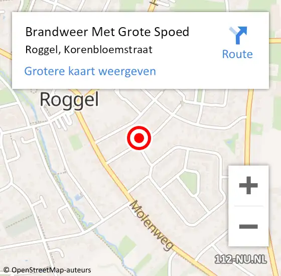 Locatie op kaart van de 112 melding: Brandweer Met Grote Spoed Naar Roggel, Korenbloemstraat op 24 juli 2016 20:07