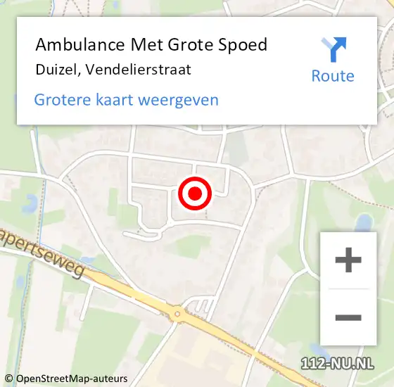 Locatie op kaart van de 112 melding: Ambulance Met Grote Spoed Naar Duizel, Vendelierstraat op 24 juli 2016 20:14