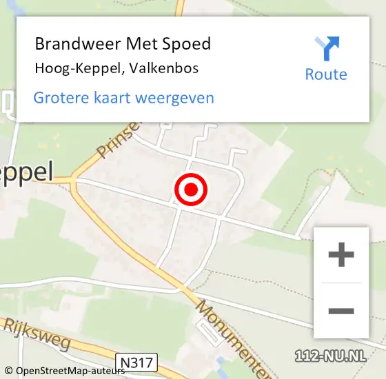 Locatie op kaart van de 112 melding: Brandweer Met Spoed Naar Hoog-Keppel, Valkenbos op 24 juli 2016 21:21