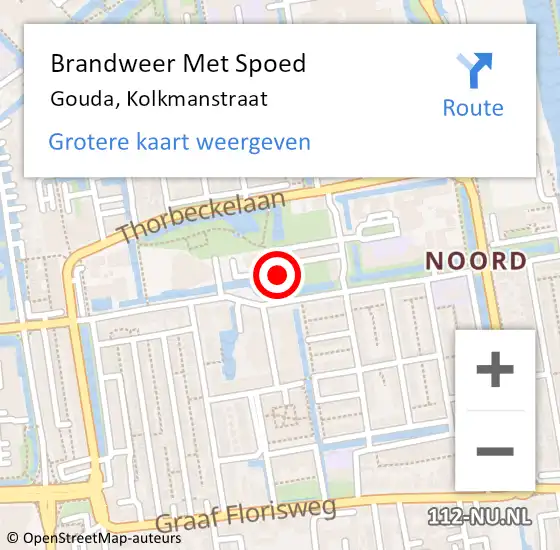 Locatie op kaart van de 112 melding: Brandweer Met Spoed Naar Gouda, Kolkmanstraat op 24 juli 2016 21:33