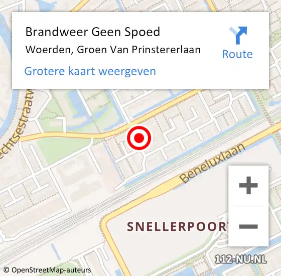 Locatie op kaart van de 112 melding: Brandweer Geen Spoed Naar Woerden, Groen Van Prinstererlaan op 24 juli 2016 23:41