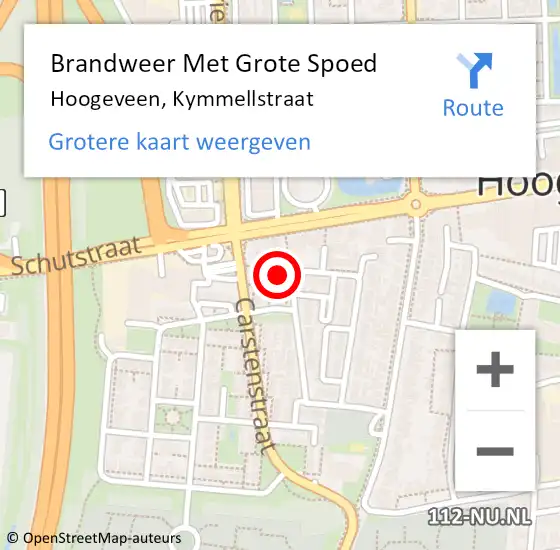 Locatie op kaart van de 112 melding: Brandweer Met Grote Spoed Naar Hoogeveen, Kymmellstraat op 25 juli 2016 00:57