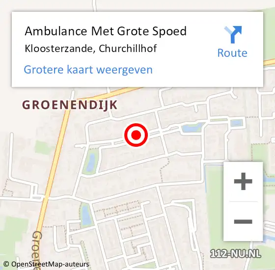 Locatie op kaart van de 112 melding: Ambulance Met Grote Spoed Naar Kloosterzande, Churchillhof op 25 juli 2016 02:45