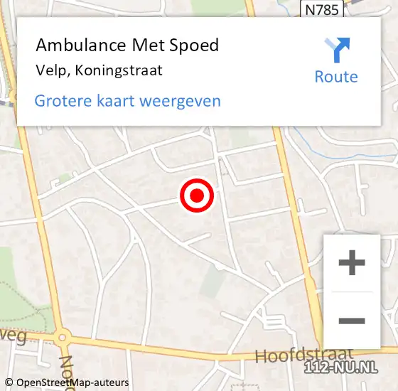 Locatie op kaart van de 112 melding: Ambulance Met Spoed Naar Velp, Koningstraat op 25 juli 2016 05:50