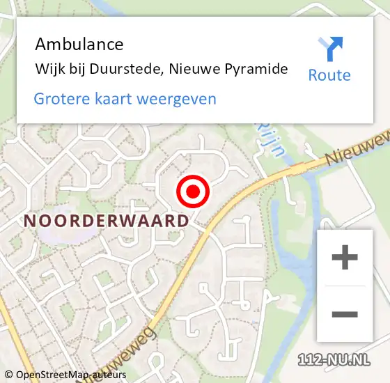 Locatie op kaart van de 112 melding: Ambulance Wijk bij Duurstede, Nieuwe Pyramide op 25 juli 2016 07:45