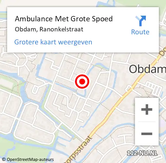 Locatie op kaart van de 112 melding: Ambulance Met Grote Spoed Naar Obdam, Ranonkelstraat op 25 juli 2016 08:15