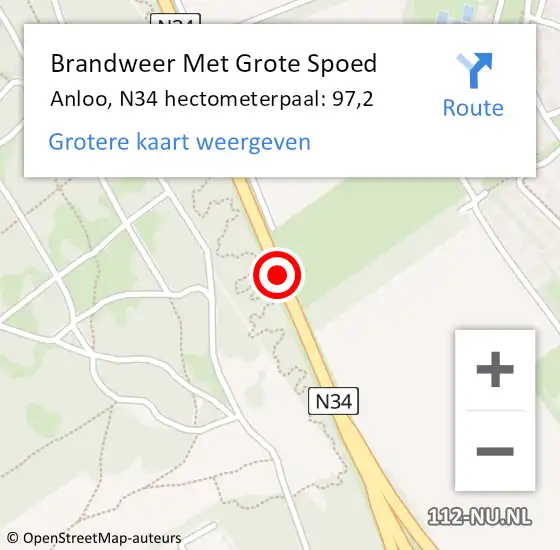 Locatie op kaart van de 112 melding: Brandweer Met Grote Spoed Naar Anloo, N34 hectometerpaal: 97,2 op 25 juli 2016 09:25