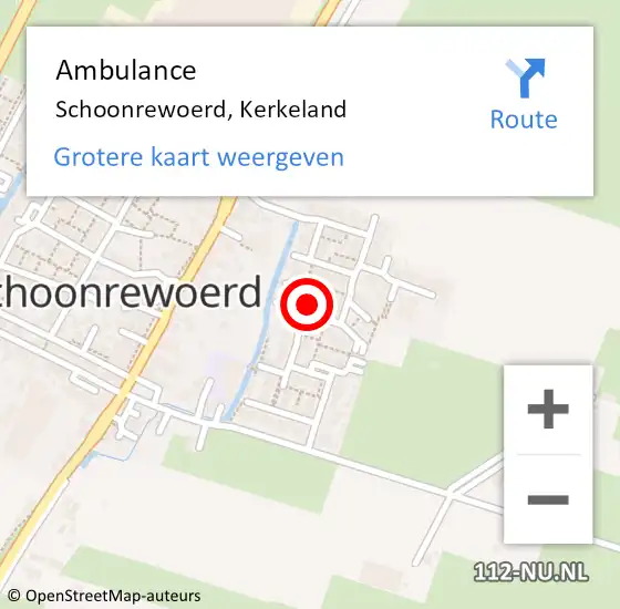 Locatie op kaart van de 112 melding: Ambulance Schoonrewoerd, Kerkeland op 25 juli 2016 09:56