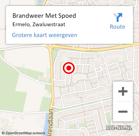 Locatie op kaart van de 112 melding: Brandweer Met Spoed Naar Ermelo, Zwaluwstraat op 25 juli 2016 12:01