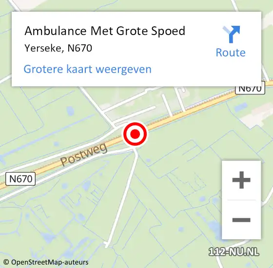 Locatie op kaart van de 112 melding: Ambulance Met Grote Spoed Naar Yerseke, N670 op 25 juli 2016 12:10