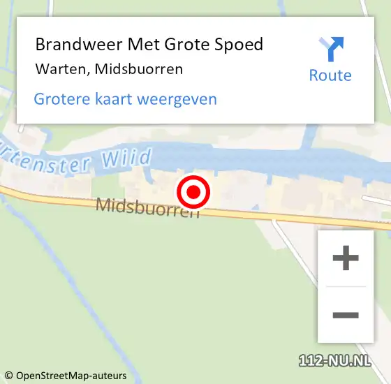 Locatie op kaart van de 112 melding: Brandweer Met Grote Spoed Naar Warten, Midsbuorren op 25 juli 2016 13:06