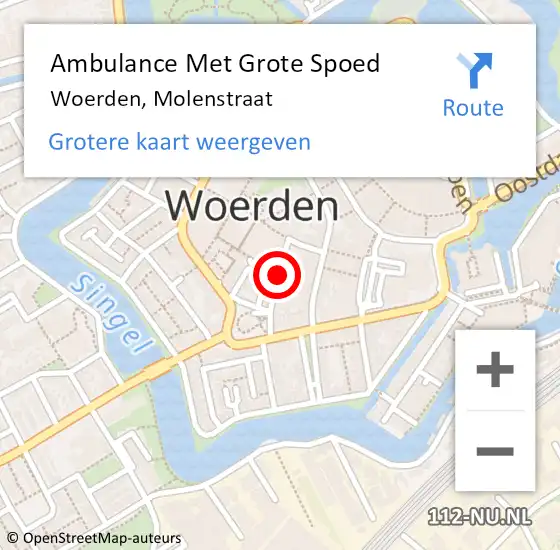 Locatie op kaart van de 112 melding: Ambulance Met Grote Spoed Naar Woerden, Molenstraat op 22 december 2013 11:49