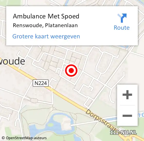 Locatie op kaart van de 112 melding: Ambulance Met Spoed Naar Renswoude, Platanenlaan op 25 juli 2016 15:06