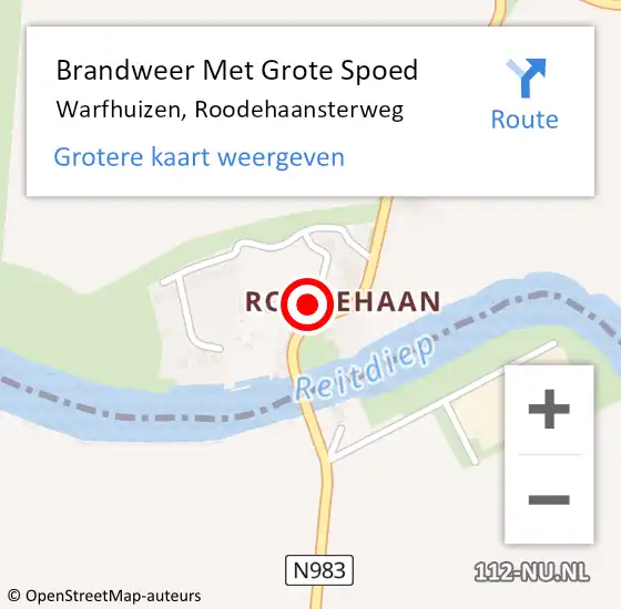 Locatie op kaart van de 112 melding: Brandweer Met Grote Spoed Naar Warfhuizen, Roodehaansterweg op 25 juli 2016 15:08
