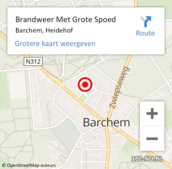 Locatie op kaart van de 112 melding: Brandweer Met Grote Spoed Naar Barchem, Heidehof op 25 juli 2016 16:12