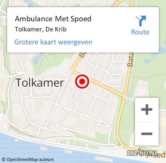 Locatie op kaart van de 112 melding: Ambulance Met Spoed Naar Tolkamer, De Krib op 25 juli 2016 17:24