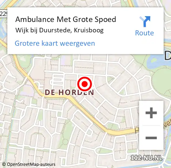 Locatie op kaart van de 112 melding: Ambulance Met Grote Spoed Naar Wijk bij Duurstede, Kruisboog op 25 juli 2016 17:49