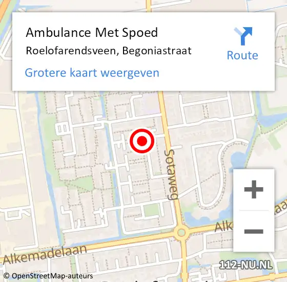 Locatie op kaart van de 112 melding: Ambulance Met Spoed Naar Roelofarendsveen, Begoniastraat op 25 juli 2016 19:31