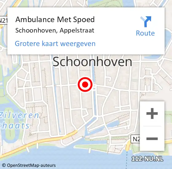 Locatie op kaart van de 112 melding: Ambulance Met Spoed Naar Schoonhoven, Appelstraat op 25 juli 2016 19:48